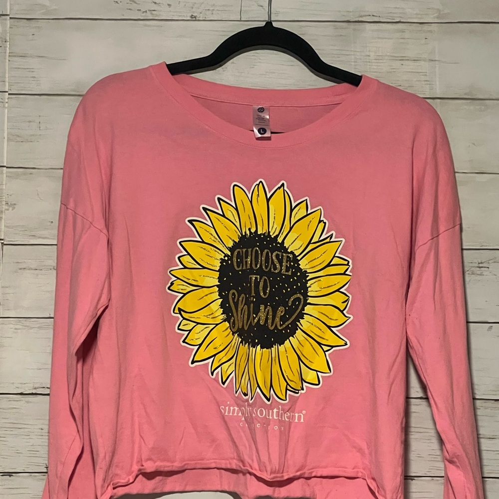 Simply Southern Pink Long Sleeve Tee with Sunflower Graphic